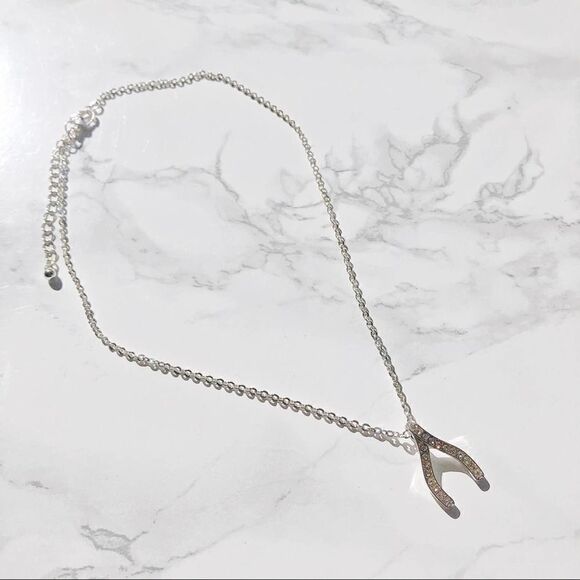 2/$30 WISHBONE Silver diamond diamante rhinestone Necklace - Picture 5 of 7